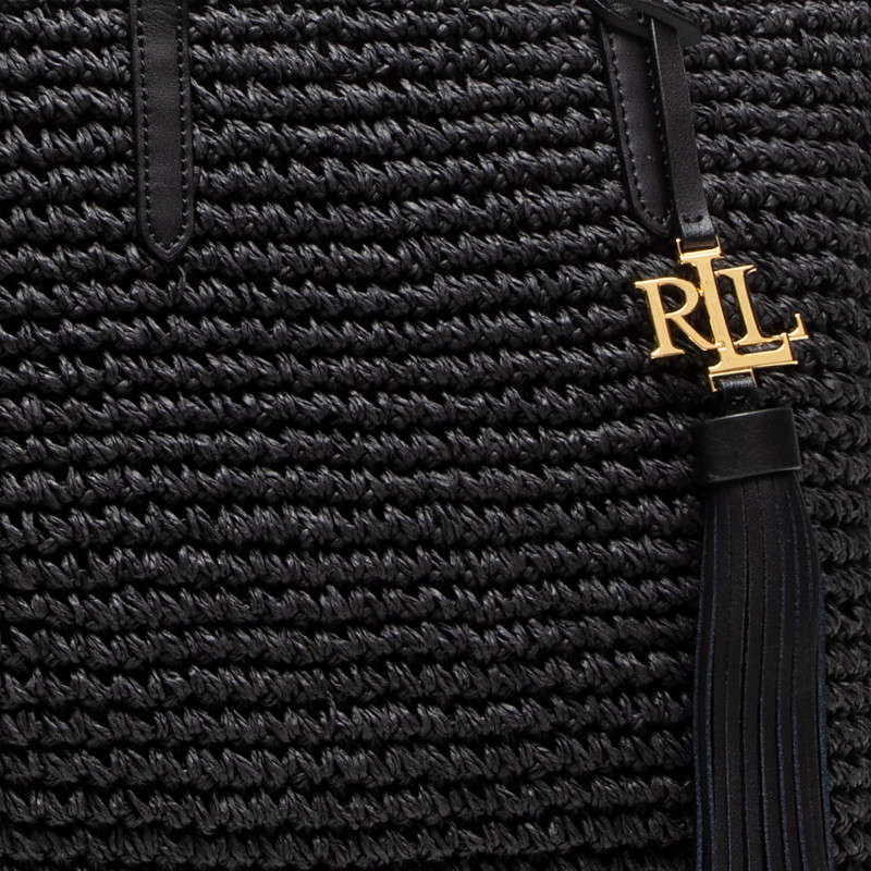 Straw Mala Shopper de Senhora em Palha Preta  | Ralph Lauren| Rolling Luggage