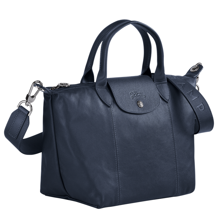 Le Pliage Cuir Bolsa de Mão Feminina em Pele Azul Marinho | Longchamp | Rolling Luggage