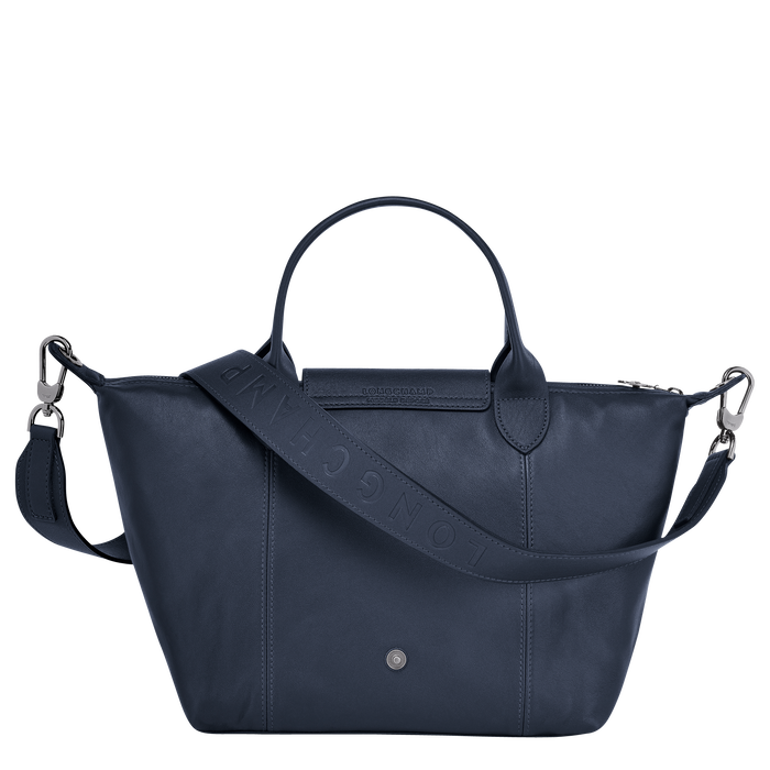 Le Pliage Cuir Bolsa de Mão Feminina em Pele Azul Marinho | Longchamp | Rolling Luggage